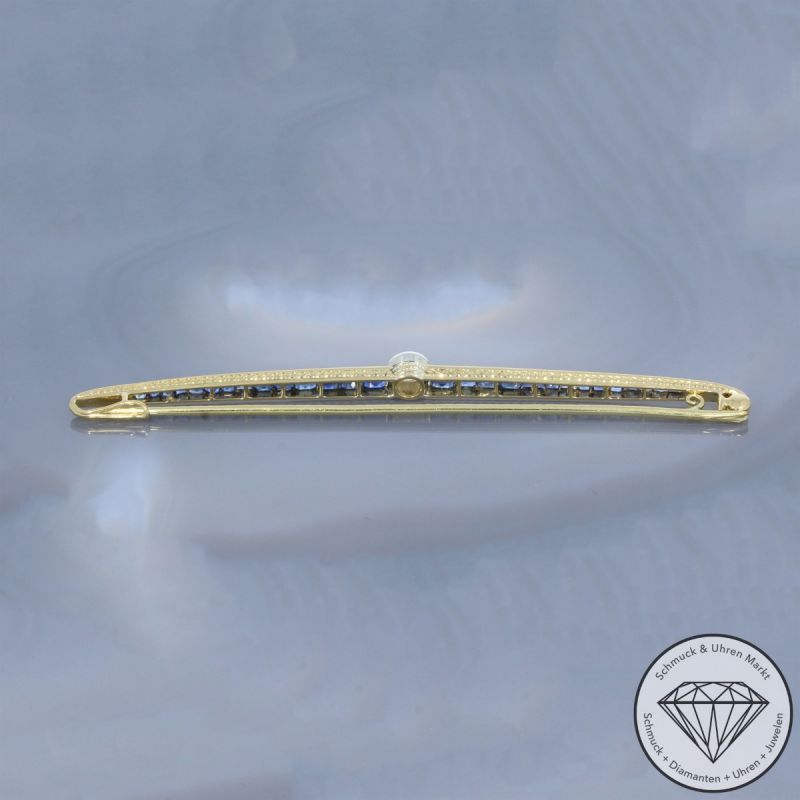 Wert 6000 € Diamant Saphir Brosche in 750er 18 K Gelbgold & 800er Silber Büsing Gutachten - 100280