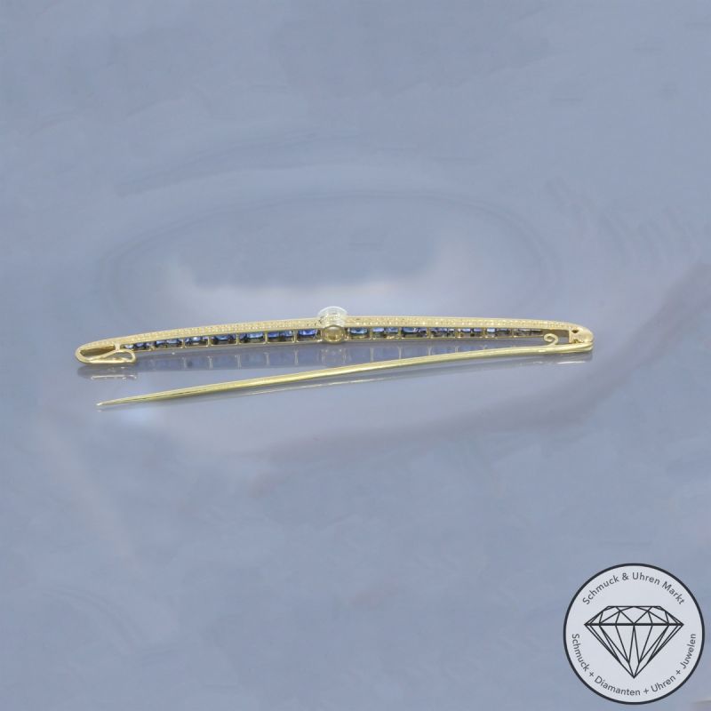 Wert 6000 € Diamant Saphir Brosche in 750er 18 K Gelbgold & 800er Silber Büsing Gutachten - 100280