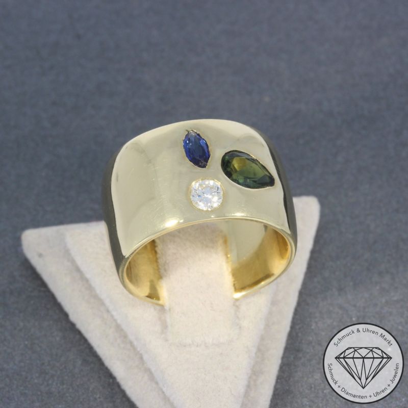 Wert 3900 € Brillant Saphir Turmalin Ring in 585er 14 K Gelbgold - 100346