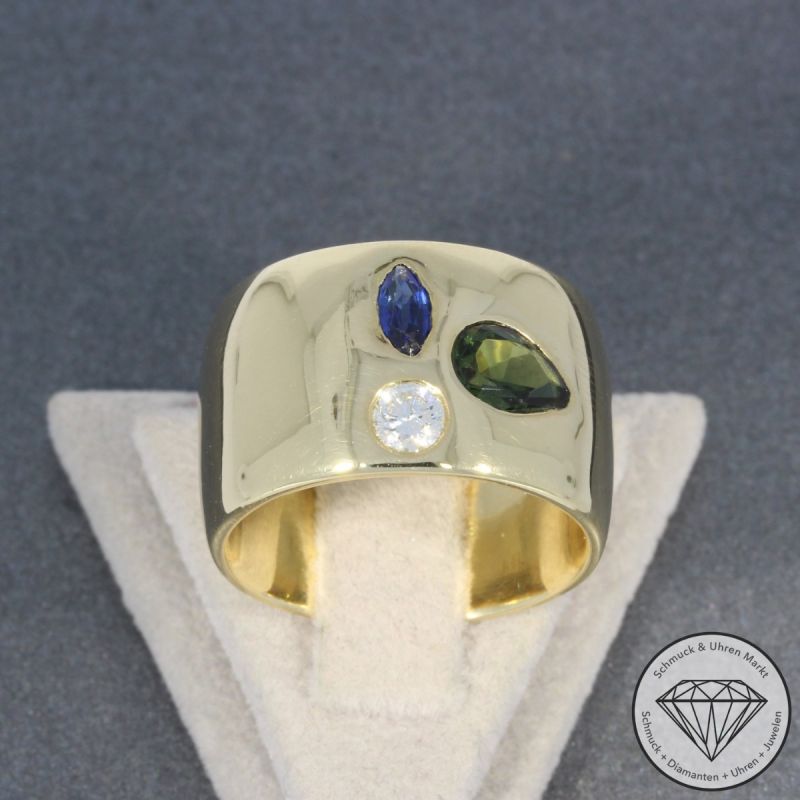 Wert 3900 € Brillant Saphir Turmalin Ring in 585er 14 K Gelbgold - 100346