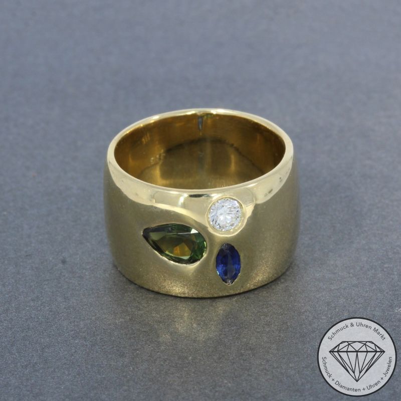 Wert 3900 € Brillant Saphir Turmalin Ring in 585er 14 K Gelbgold - 100346