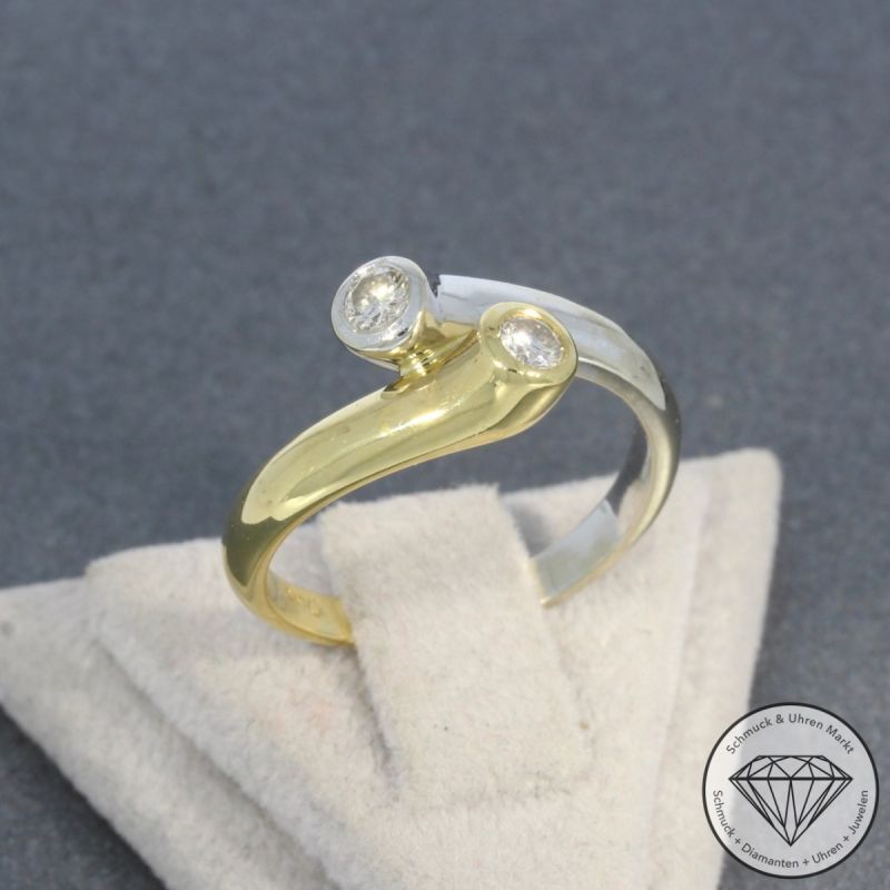 Wert 1500 € Bicolor Brillant Ring (ca. 0,20 carat) in 750er 18 K Gold - 100350