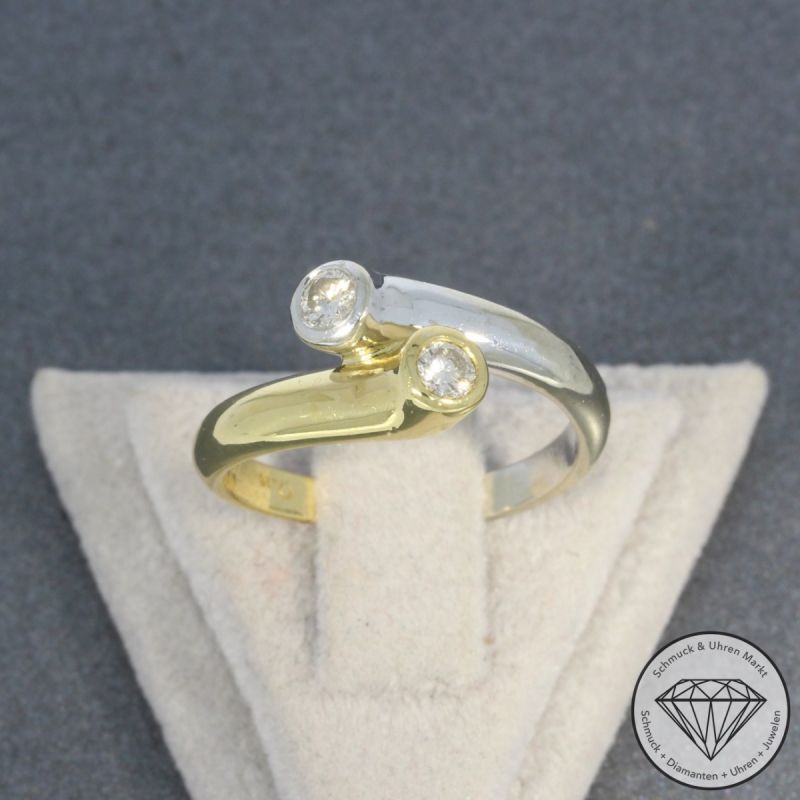 Wert 1500 € Bicolor Brillant Ring (ca. 0,20 carat) in 750er 18 K Gold - 100350