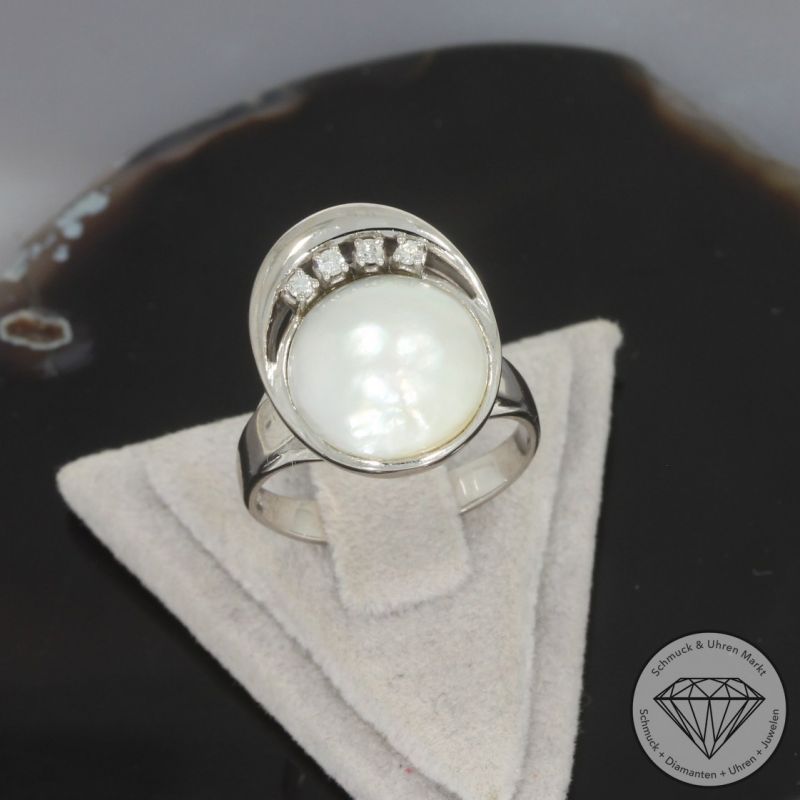Wert 1190 € Diamant Perl Ring in 585er 14 K Weißgold - 100372