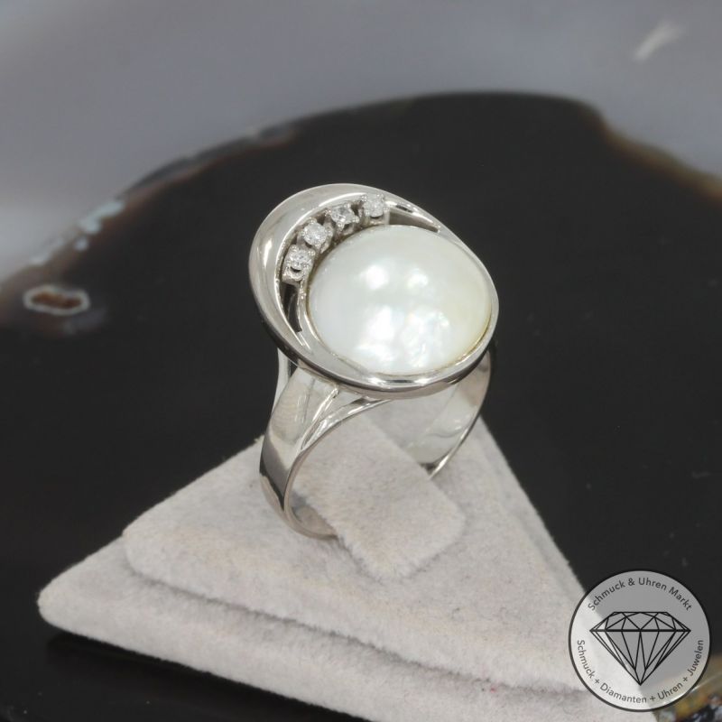 Wert 1190 € Diamant Perl Ring in 585er 14 K Weißgold - 100372
