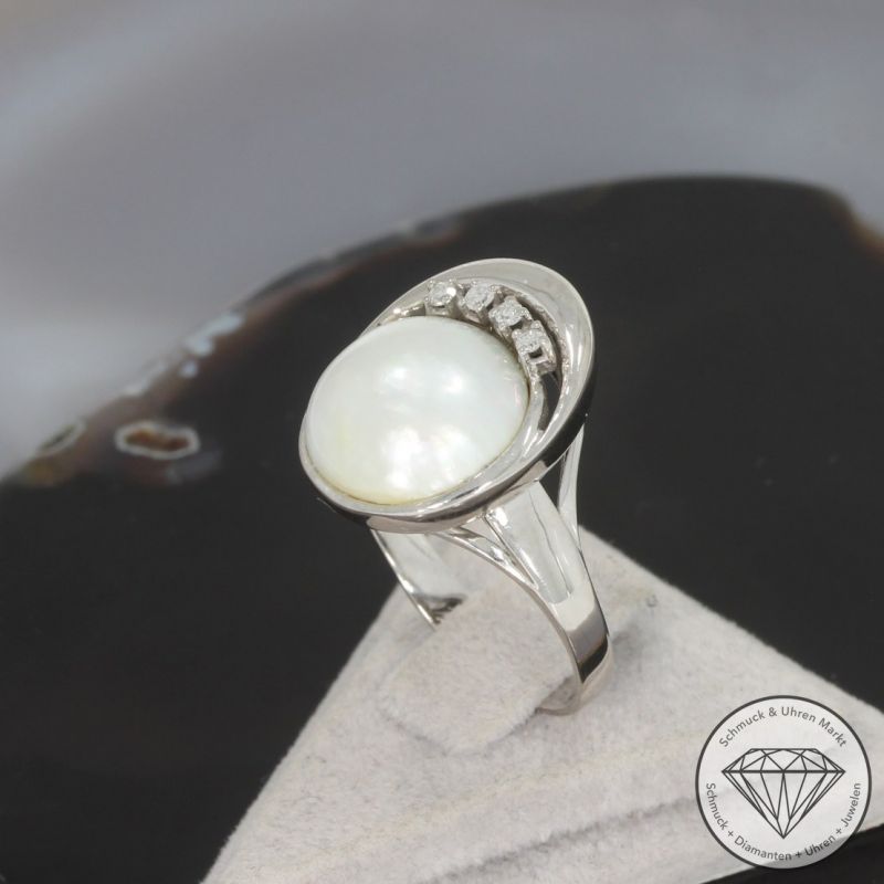 Wert 1190 € Diamant Perl Ring in 585er 14 K Weißgold - 100372
