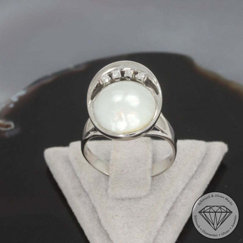 Wert 1190 € Diamant Perl Ring in 585er 14 K Weißgold - 100372