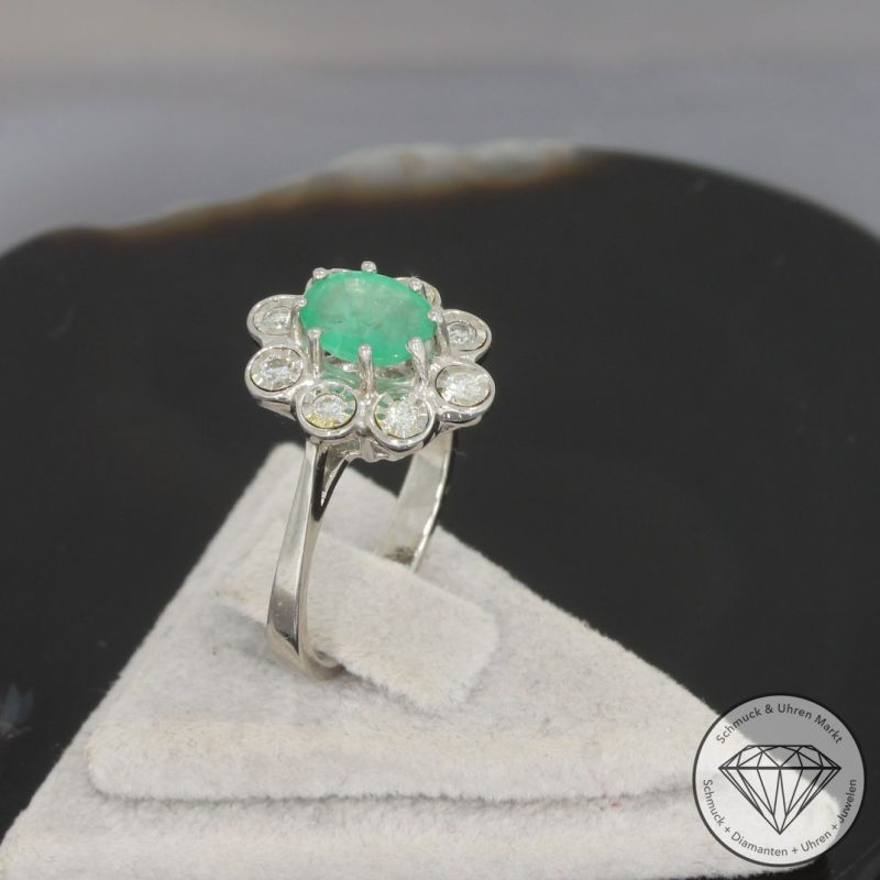 Wert 950 € Brillant Smaragd Ring in 585er 14 K Weißgold - 100376