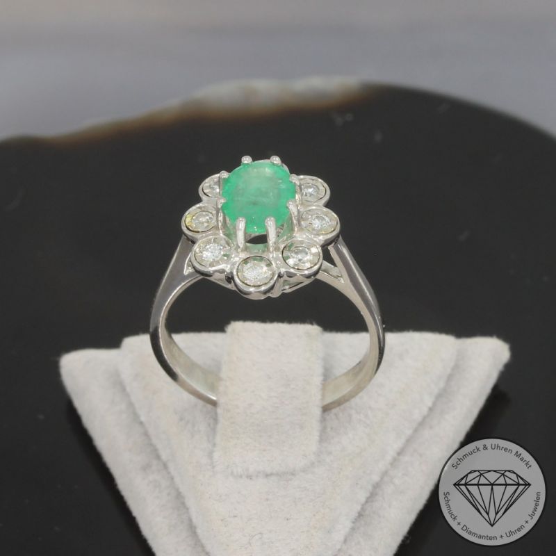Wert 950 € Brillant Smaragd Ring in 585er 14 K Weißgold - 100376