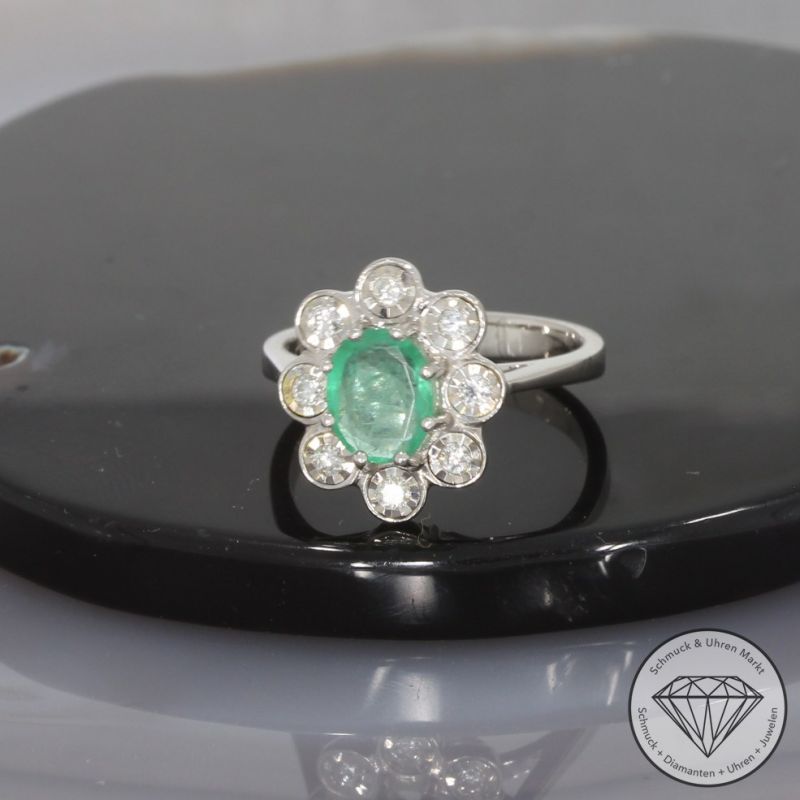 Wert 950 € Brillant Smaragd Ring in 585er 14 K Weißgold - 100376