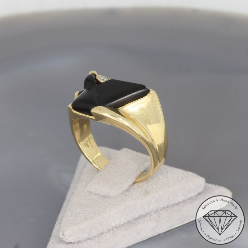 Wert 2900 € BELTING Brillant Onyx Ring in 750er 18 K Gelbgold - 100378