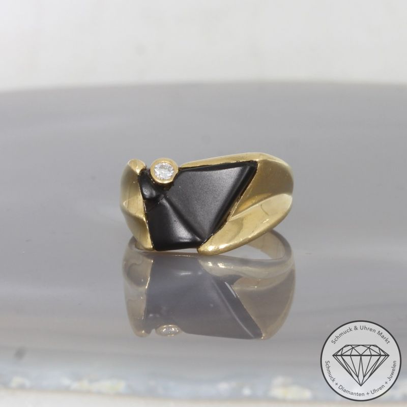 Wert 2900 € BELTING Brillant Onyx Ring in 750er 18 K Gelbgold - 100378