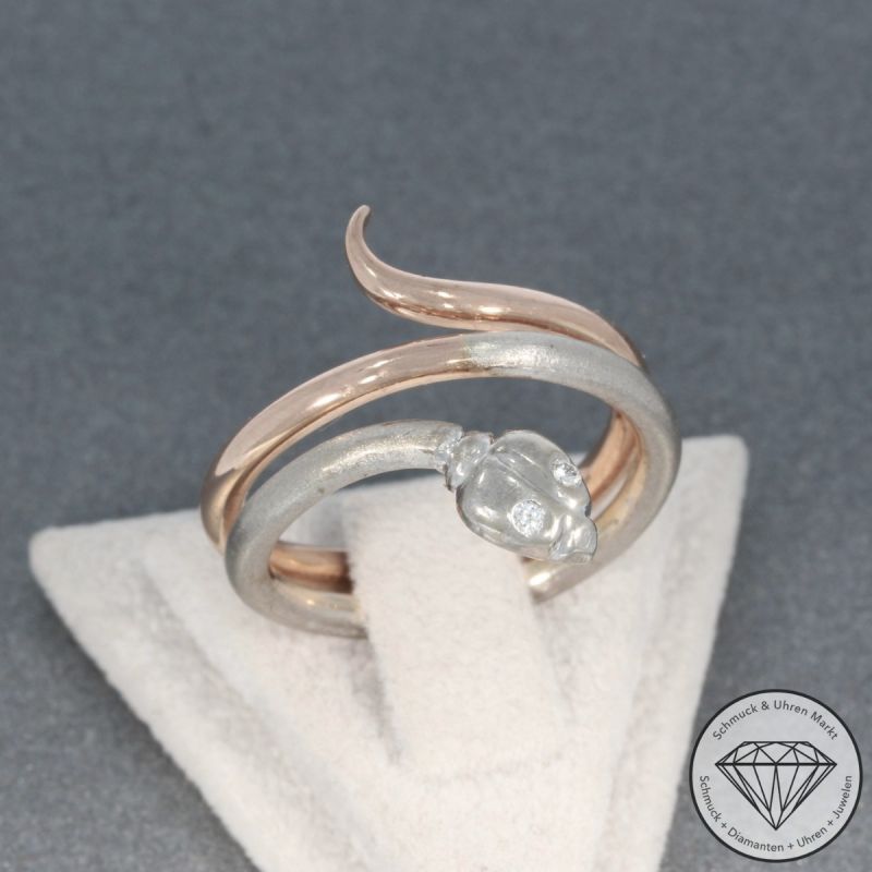 Wert 1690 € Bicolor Brillant Ring Schlange in 585er 14 K Gold - 100380
