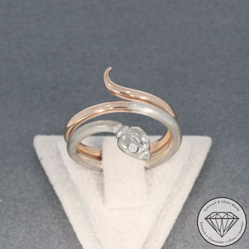 Wert 1690 € Bicolor Brillant Ring Schlange in 585er 14 K Gold - 100380