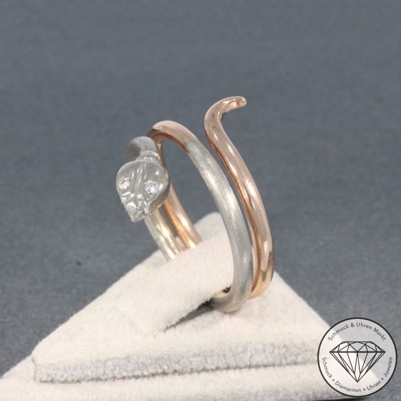Wert 1690 € Bicolor Brillant Ring Schlange in 585er 14 K Gold - 100380