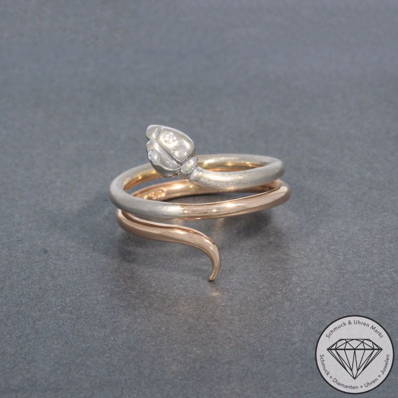 Wert 1690 € Bicolor Brillant Ring Schlange in 585er 14 K Gold - 100380