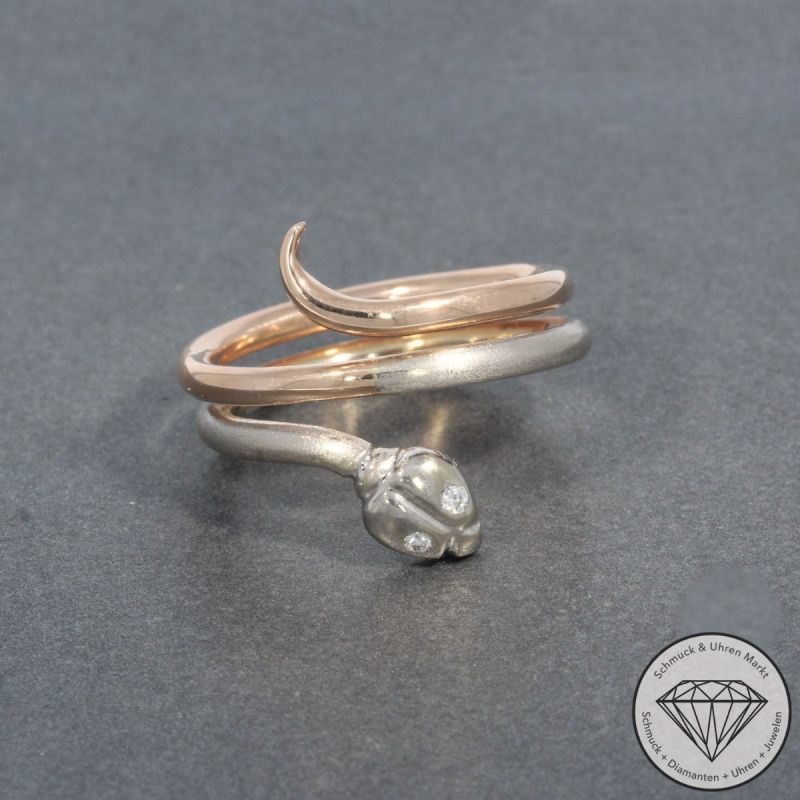 Wert 1690 € Bicolor Brillant Ring Schlange in 585er 14 K Gold - 100380