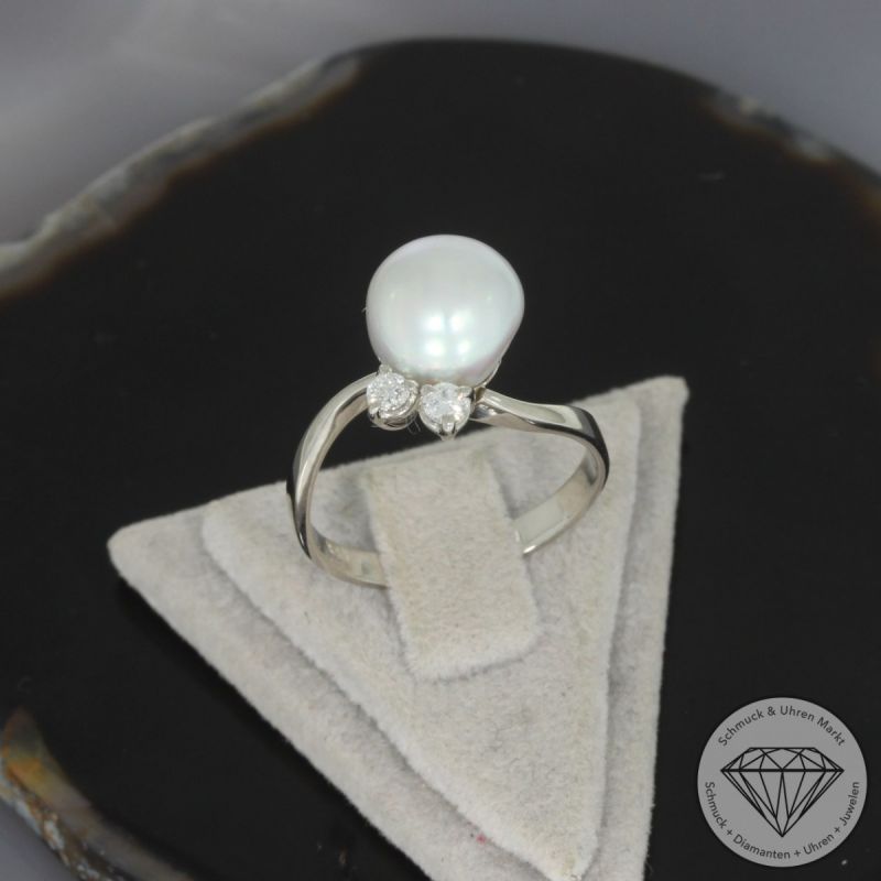 Wert 990 € Brillant Perl Ring in 585er 14 K Weißgold - 100390