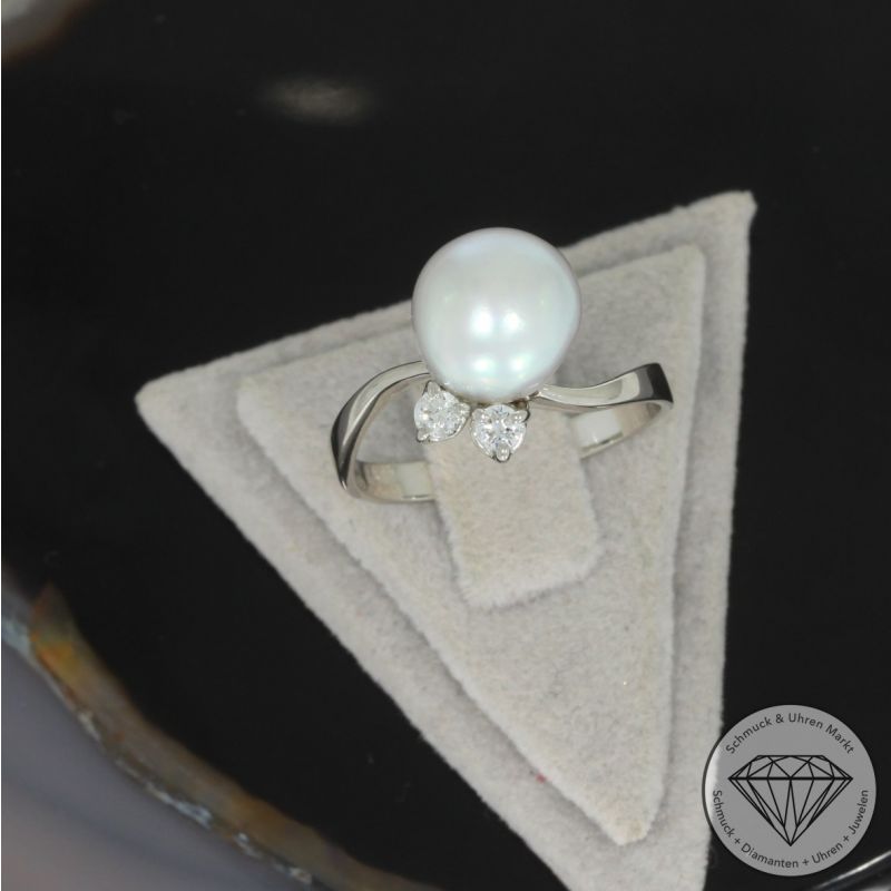 Wert 990 € Brillant Perl Ring in 585er 14 K Weißgold - 100390