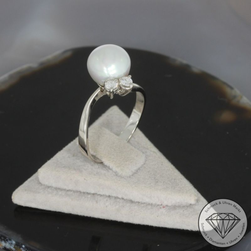 Wert 990 € Brillant Perl Ring in 585er 14 K Weißgold - 100390