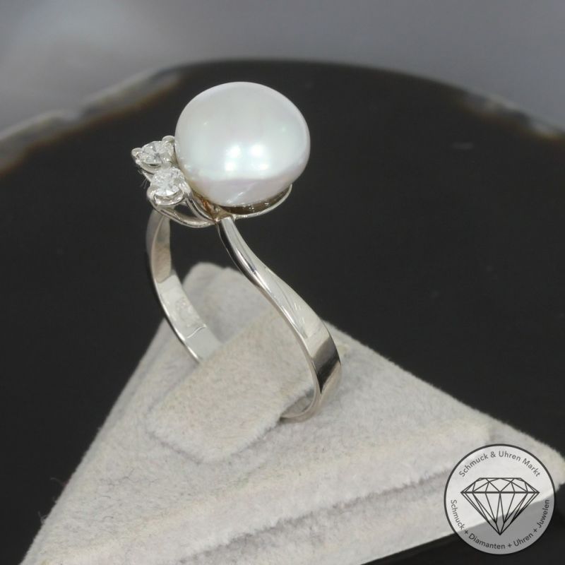 Wert 990 € Brillant Perl Ring in 585er 14 K Weißgold - 100390