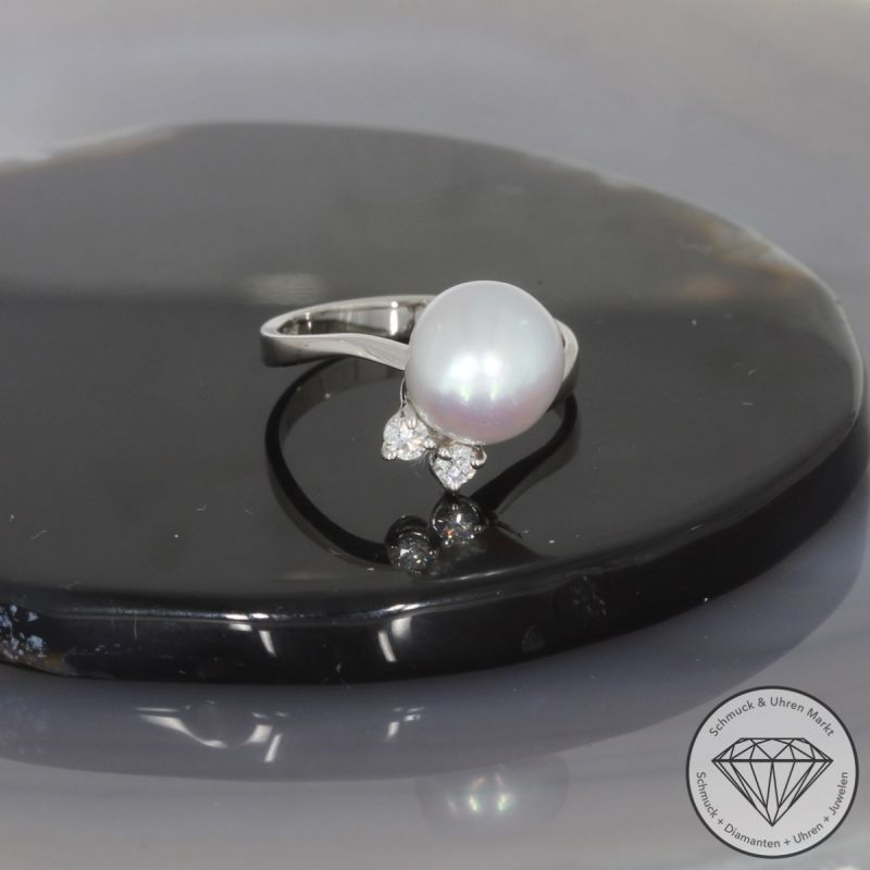 Wert 990 € Brillant Perl Ring in 585er 14 K Weißgold - 100390