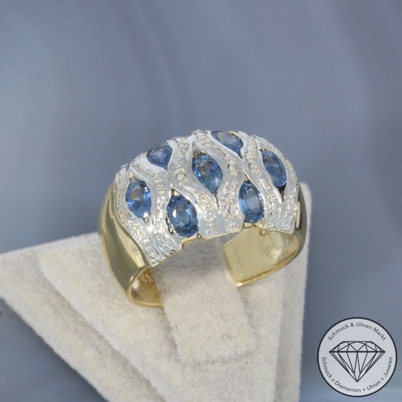Wert 1350 € Bicolor Saphir Ring in 585er 14 K Gold - 100391