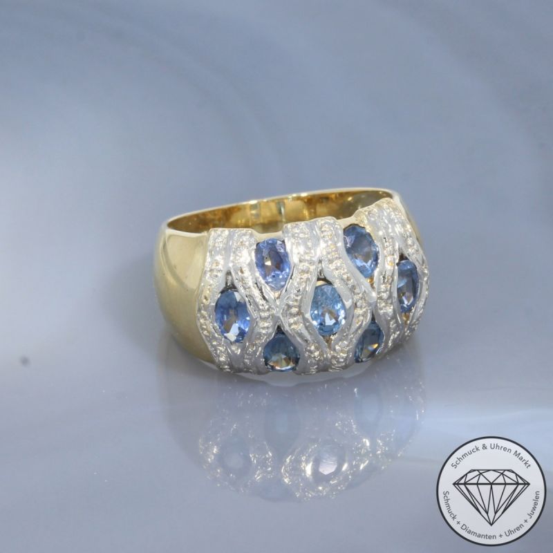 Wert 1350 € Bicolor Saphir Ring in 585er 14 K Gold - 100391