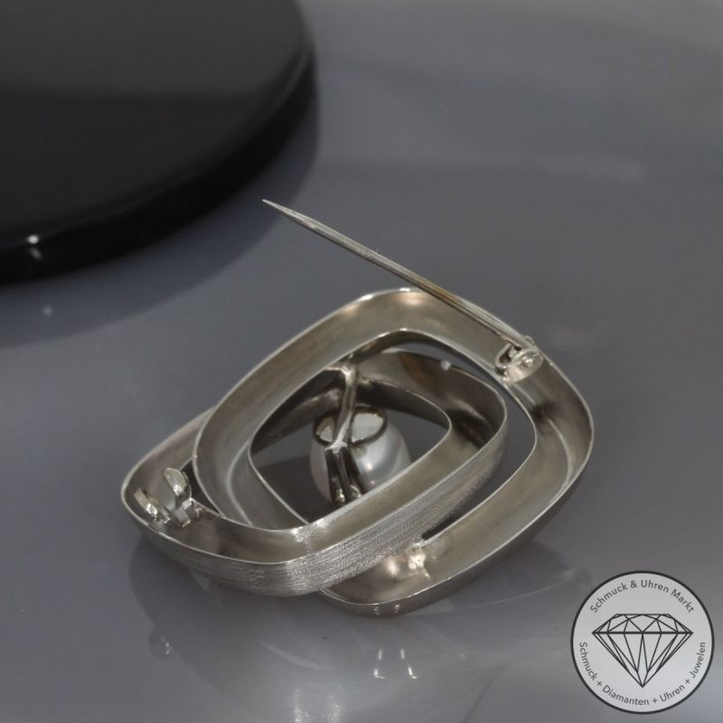 Wert 1250 € Brillant Perl Brosche in 585er 14 K Weißgold - 100411