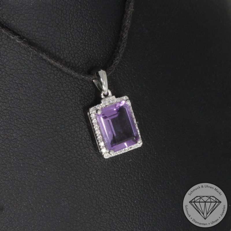 Wert 1190 € Brillant Amethyst Anhänger in 585er 18 K Weißgold - H1782