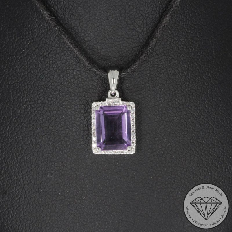 Wert 1190 € Brillant Amethyst Anhänger in 585er 18 K Weißgold - H1782