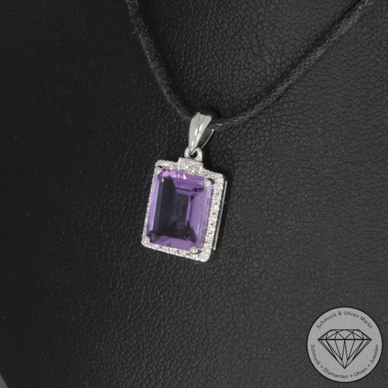 Wert 1190 € Brillant Amethyst Anhänger in 585er 18 K Weißgold - H1782