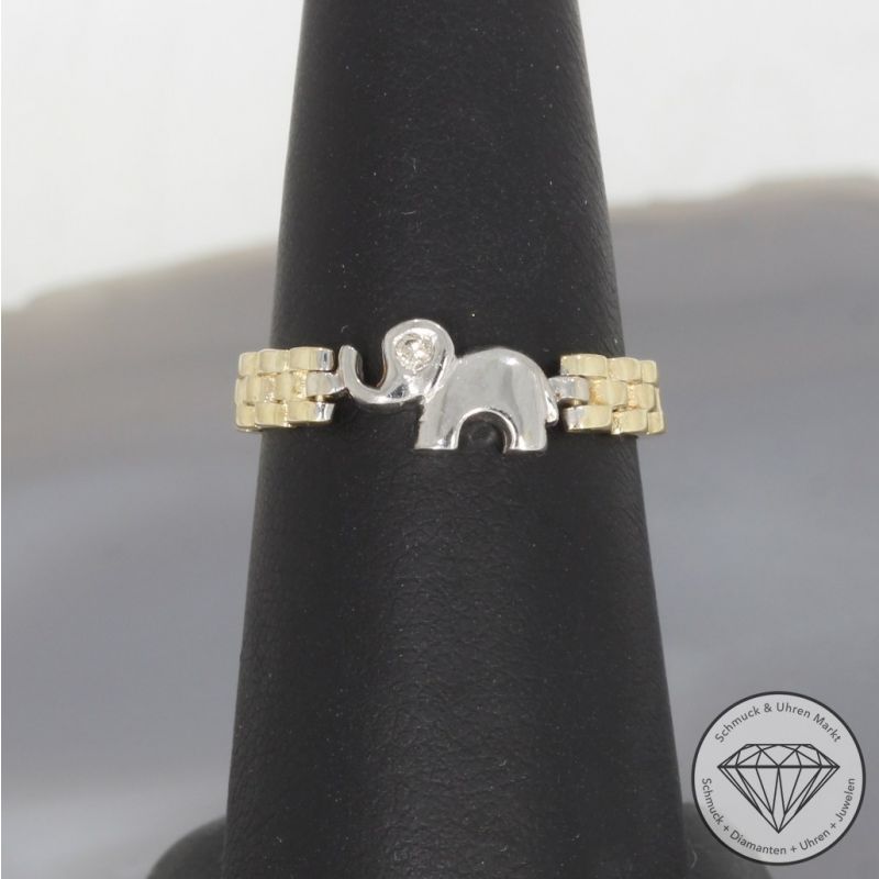 Wert 750 € Bicolor Solitär Brillant Ring Elefant in 585er 14 K Gold - 100480