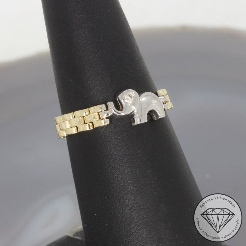 Wert 750 € Bicolor Solitär Brillant Ring Elefant in 585er 14 K Gold - 100480