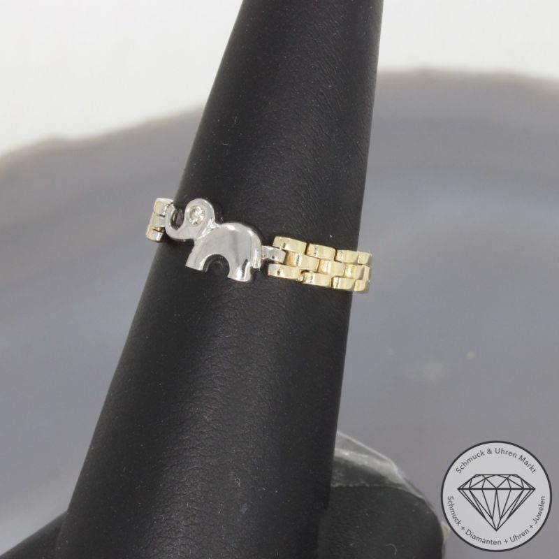 Wert 750 € Bicolor Solitär Brillant Ring Elefant in 585er 14 K Gold - 100480