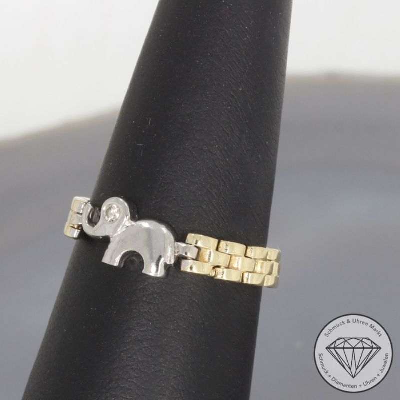 Wert 750 € Bicolor Solitär Brillant Ring Elefant in 585er 14 K Gold - 100480