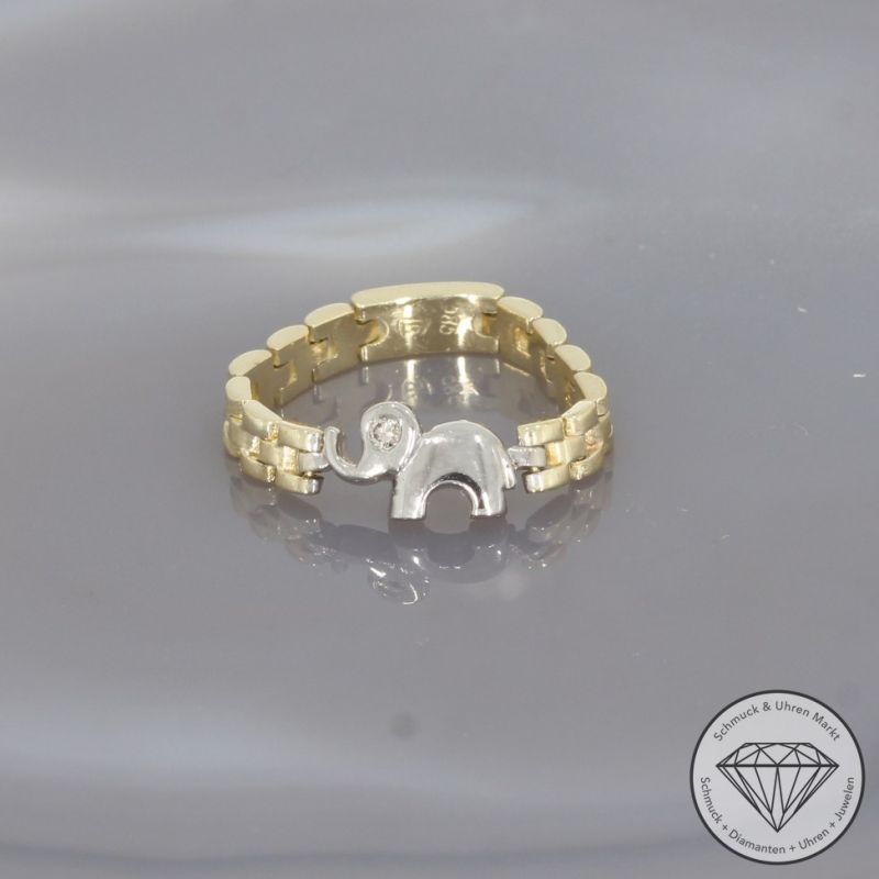 Wert 750 € Bicolor Solitär Brillant Ring Elefant in 585er 14 K Gold - 100480