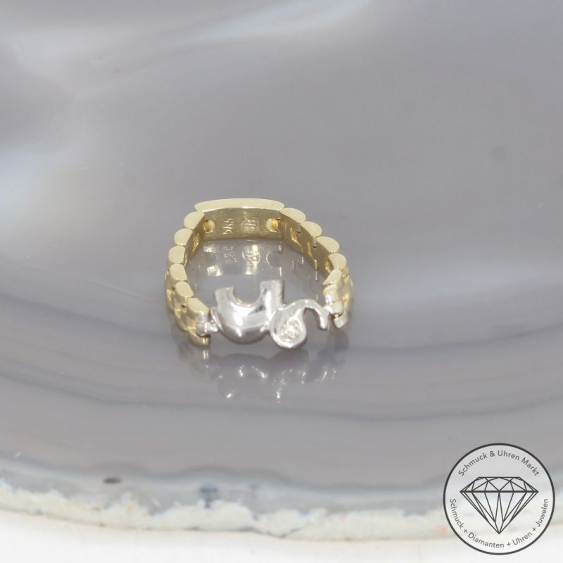 Wert 750 € Bicolor Solitär Brillant Ring Elefant in 585er 14 K Gold - 100480