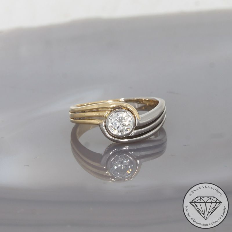 Wert 3850 € Bicolor Solitär Brillant Ring (ca. 0,50 carat) in 750er 18 K Gold - 100512