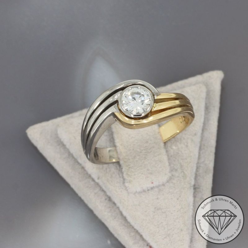 Wert 3850 € Bicolor Solitär Brillant Ring (ca. 0,50 carat) in 750er 18 K Gold - 100512
