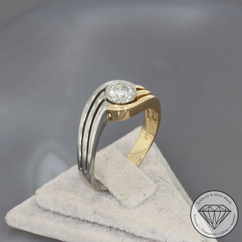 Wert 3850 € Bicolor Solitär Brillant Ring (ca. 0,50 carat) in 750er 18 K Gold - 100512