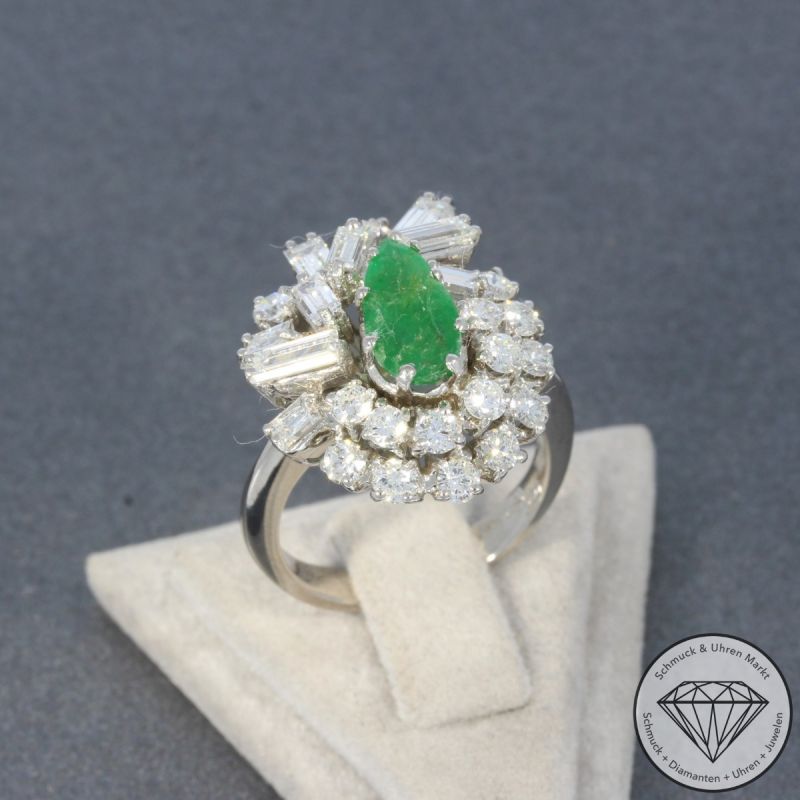 Wert 7490 € Brillant Diamant Smaragd Ring in 585er 14 K Weißgold - 100516