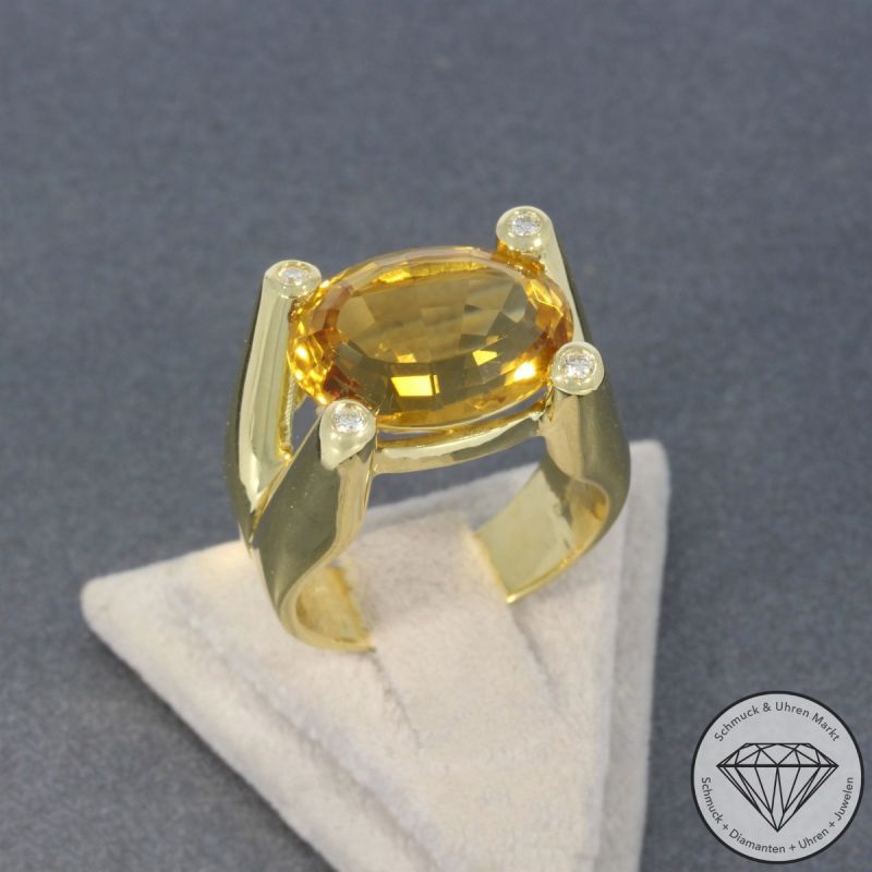 Wert 3500 € Brillant Citrin Ring in 750er 18 K Gelbgold - 100519