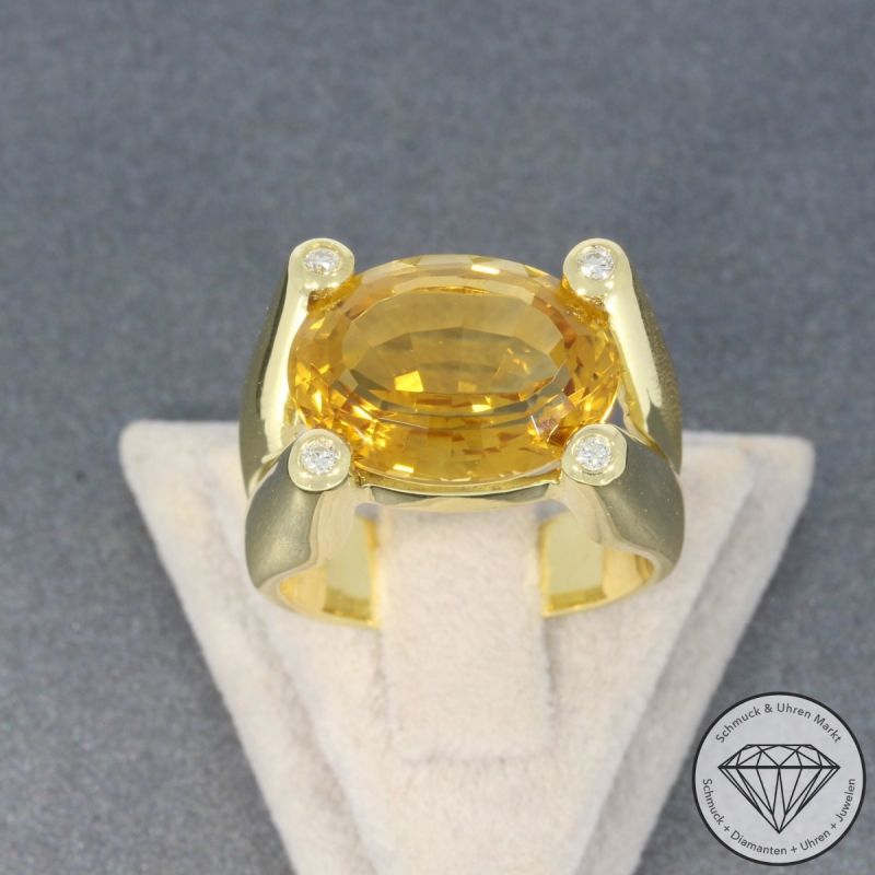 Wert 3500 € Brillant Citrin Ring in 750er 18 K Gelbgold - 100519