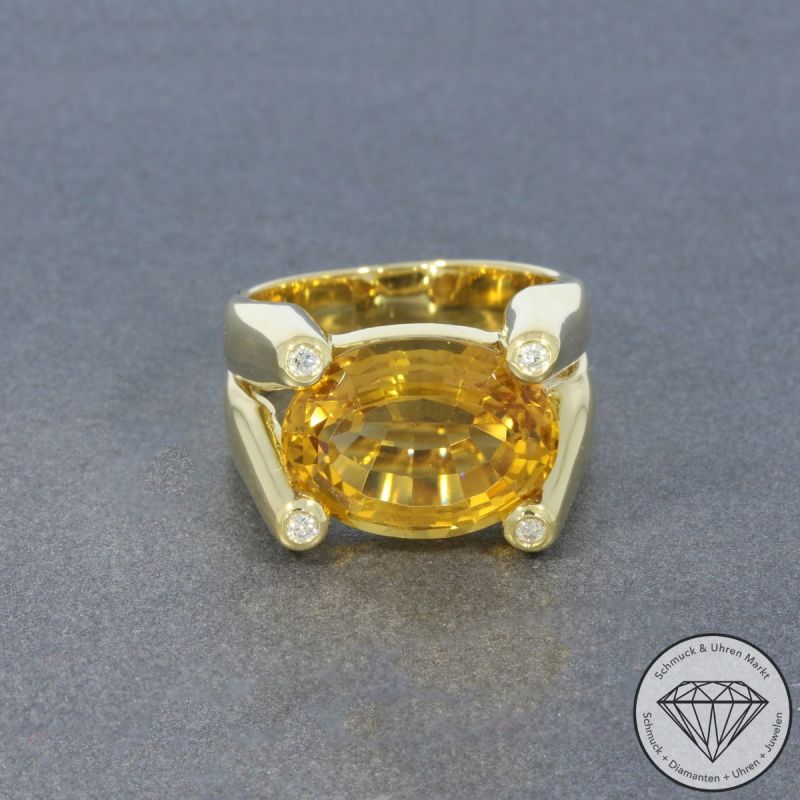 Wert 3500 € Brillant Citrin Ring in 750er 18 K Gelbgold - 100519