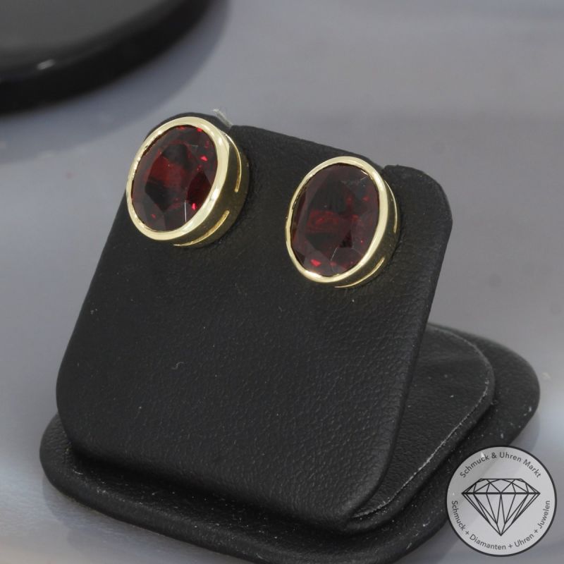 Wert 1290 € Granat Ohrstecker in 585er 14 K Gelbgold - 100526
