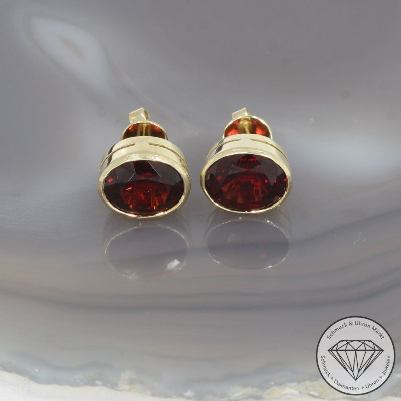 Wert 1290 € Granat Ohrstecker in 585er 14 K Gelbgold - 100526