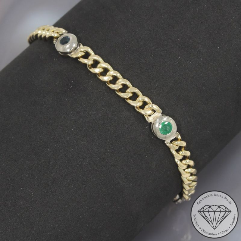 Wert 5990 € Bicolor Brillant Saphir Rubin Smaragd Panzer Armband in 585er 14 K Gelbgold - 100540