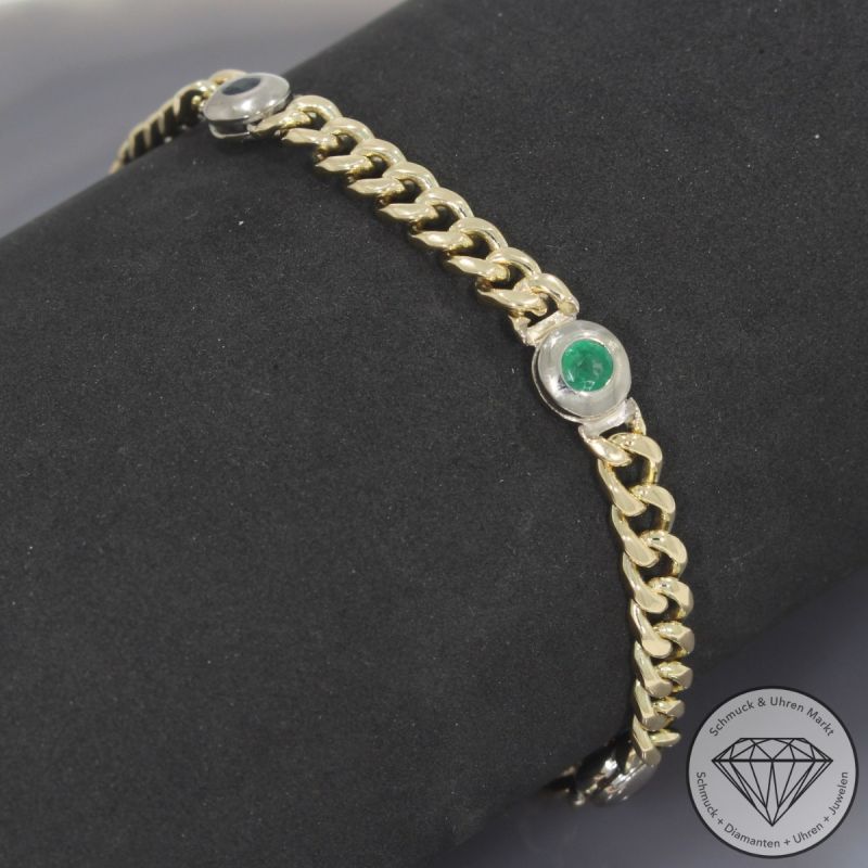 Wert 5990 € Bicolor Brillant Saphir Rubin Smaragd Panzer Armband in 585er 14 K Gelbgold - 100540