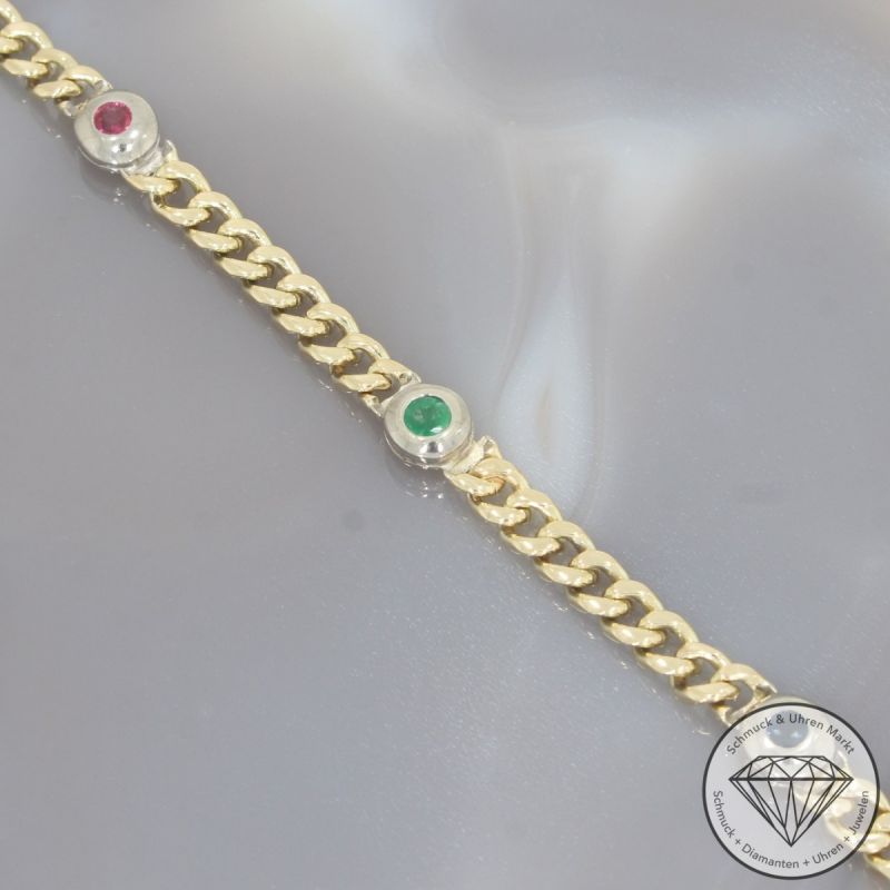 Wert 5990 € Bicolor Brillant Saphir Rubin Smaragd Panzer Armband in 585er 14 K Gelbgold - 100540